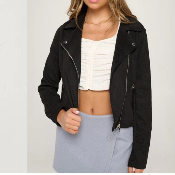 Womens Free Press Faux Suede Moto Jacket in black sz xs NWOT - Picture 1 of 5